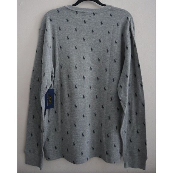 Polo Ralph Lauren PW25HR Men's Sz L Gray Waffle Knit Crew Neck L/S Lounge Shirt - Picture 2 of 6